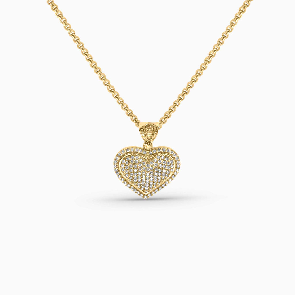 Gold Heart Pendant – Full Pavé Layered Heart Design in 10k - Pochy Jewelry
