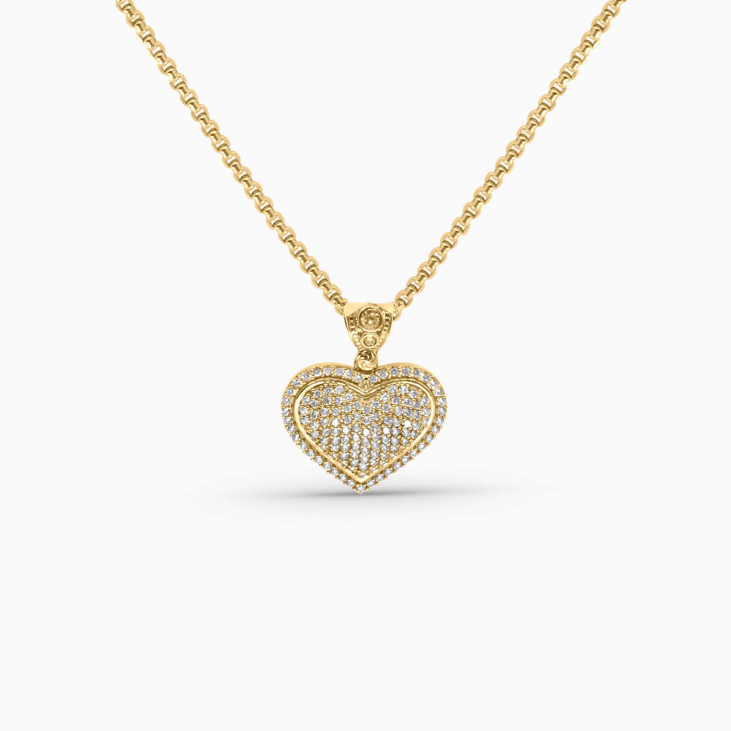 Gold Heart Pendant – Full Pavé Layered Heart Design in 10k - Pochy Jewelry