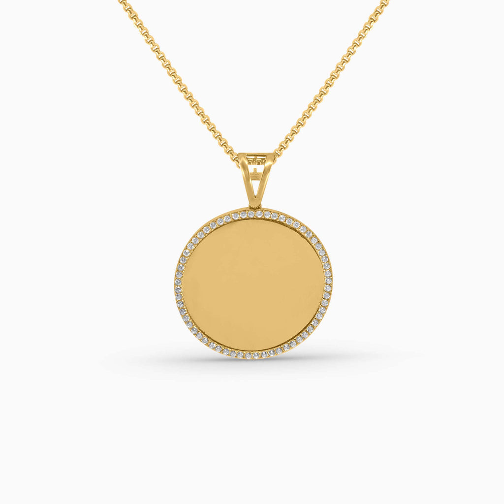 Gold Circle Medallion –Memory Pendant with Stone Frame in 10k - Pochy Jewelry