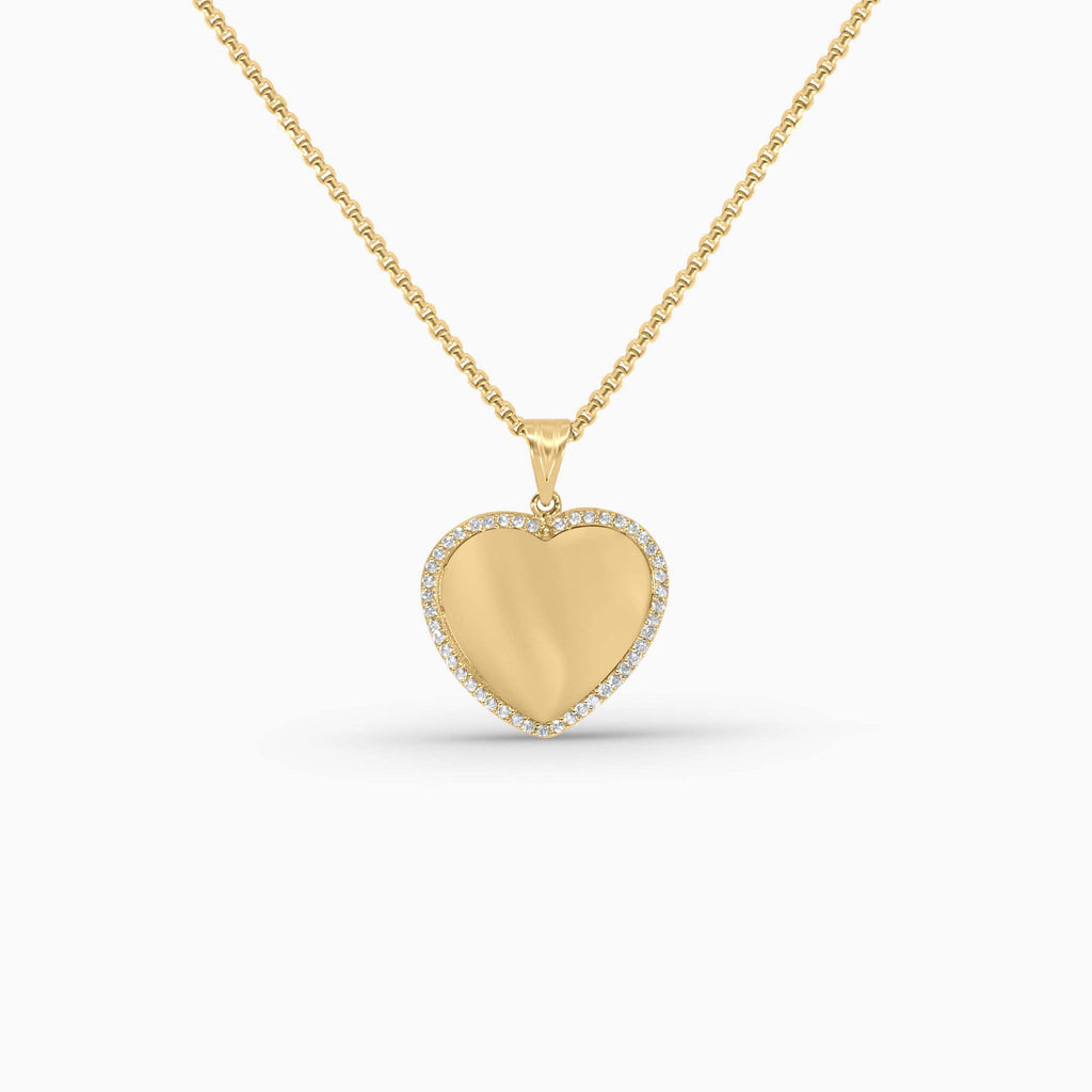 Gold Heart Pendant – Engravable or Picture with Stone Border in 14k - Pochy Jewelry