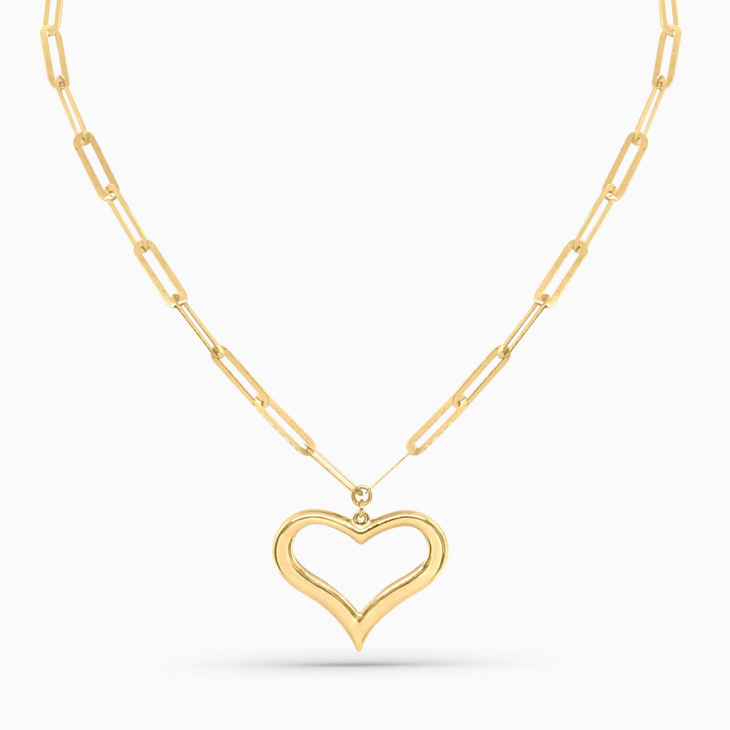Collar de oro de 10K con colgante de corazón abierto y cadena de eslabones ovalados