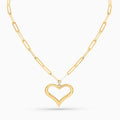 Collar de oro de 10K con colgante de corazón abierto y cadena de eslabones ovalados