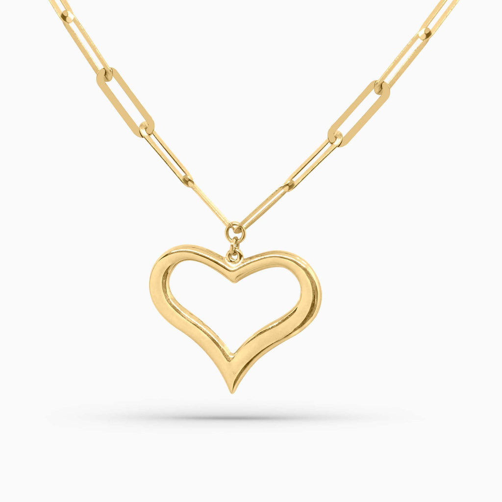 Collar de oro de 10K con colgante de corazón abierto y cadena de eslabones ovalados